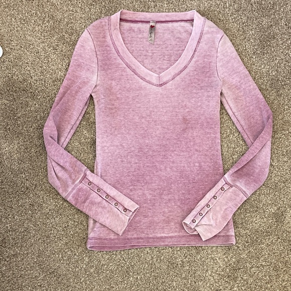 None Tops - Lavender Long Sleeve V-Neck Top